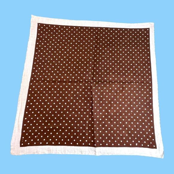 Brown Polka Dot Handkerchief Pretty Woman Julia Roberts Silk 13" Pocket Scarf - Picture 2 of 4